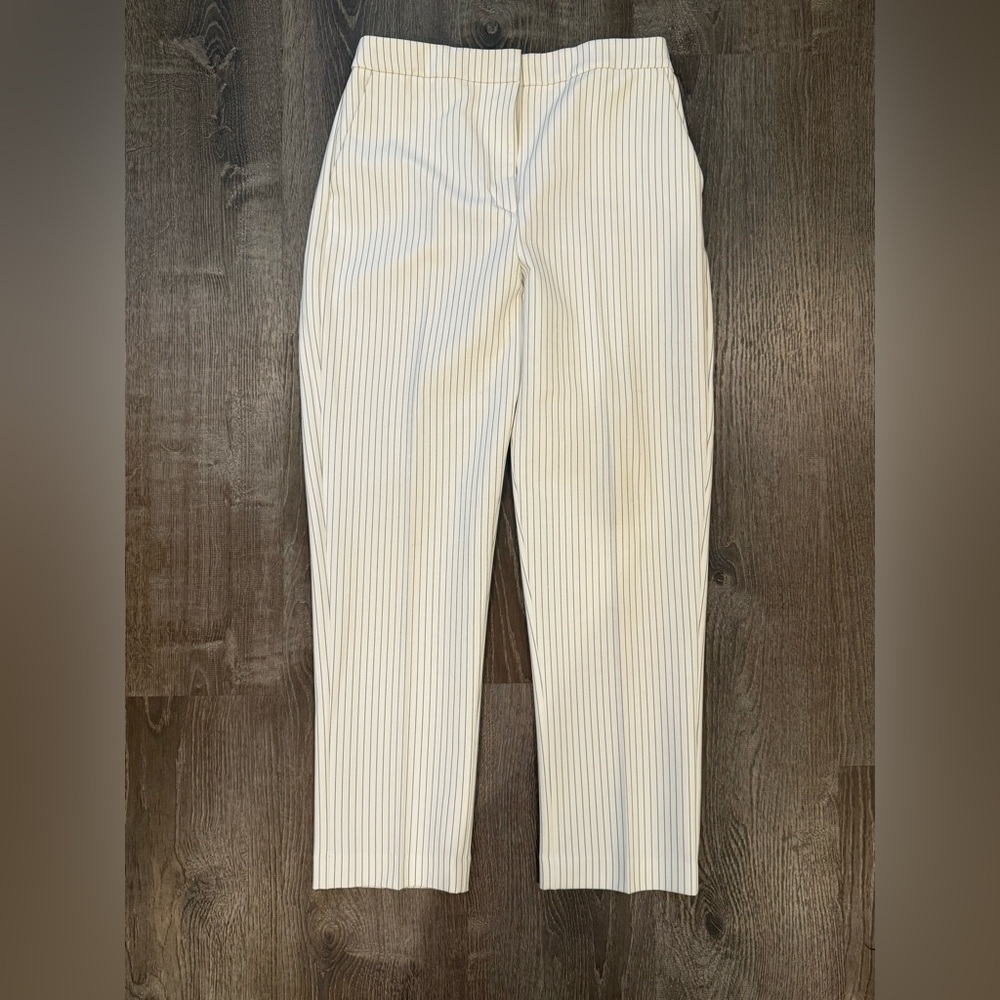 Express Women’s Editor Straight Super High Rise Ivory Pinstripe Dress Pants